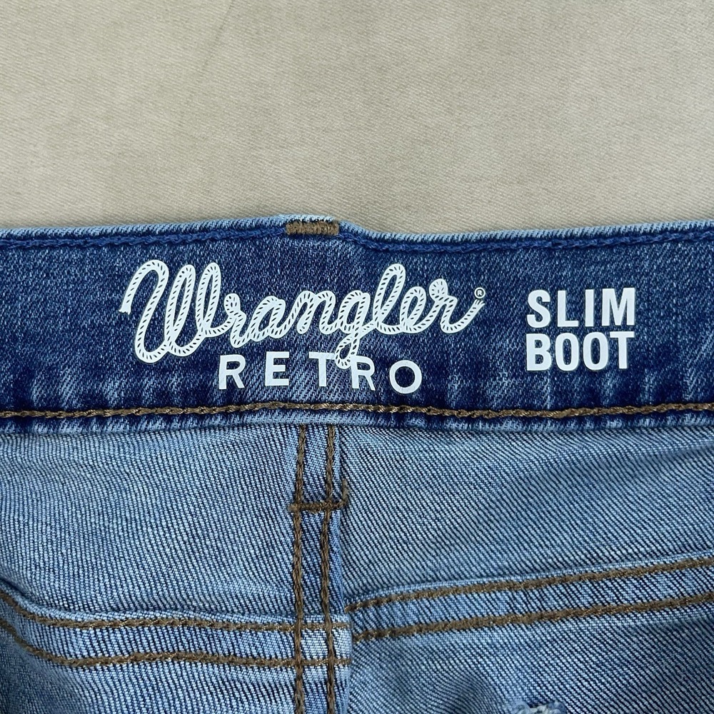 Wrangler Retro Slim Boot Jeans Mens 34x32 Light Wash Denim Bootcut Pants - Picture 4 of 15